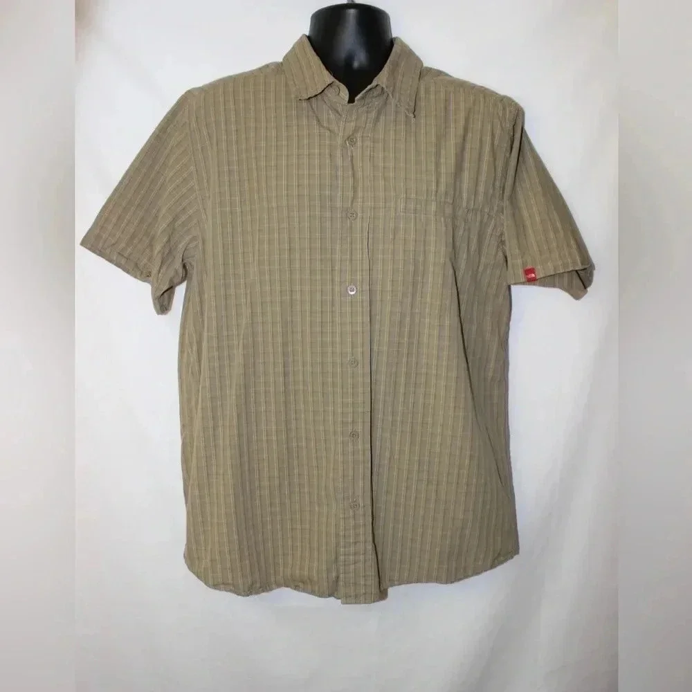 Men’s The North Face Pin Striped Short Sleeve Outdoor Hiking Casual Shirt Size L